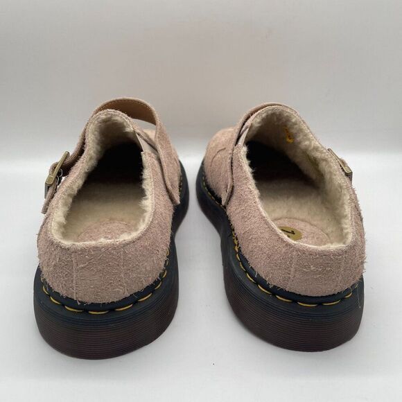Dr. Martens Isham Mens 12 Beige Taupe Suede Slingback Buckle Mule Clog Shearling - Picture 8 of 9